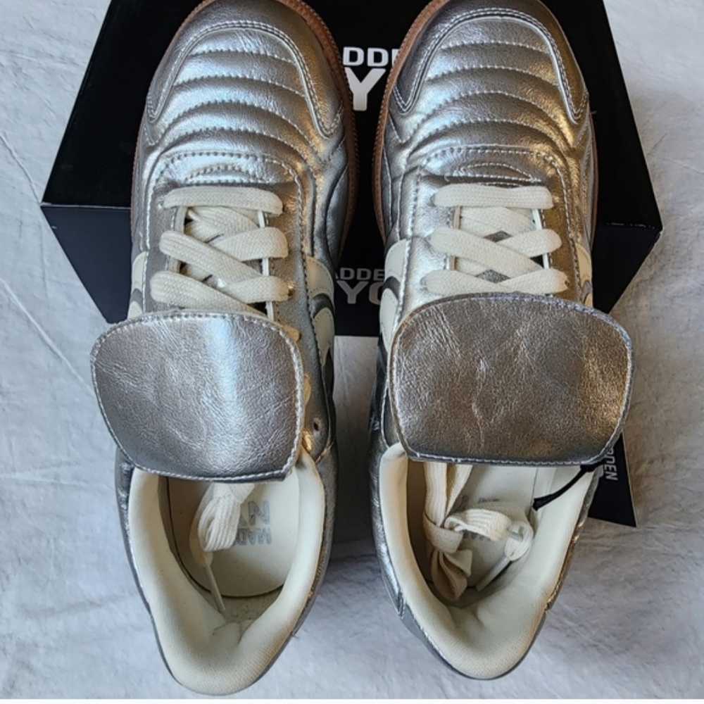Madden NYC Metallic Silver Sneakers With Fold Over Tongue Womens Sz 7